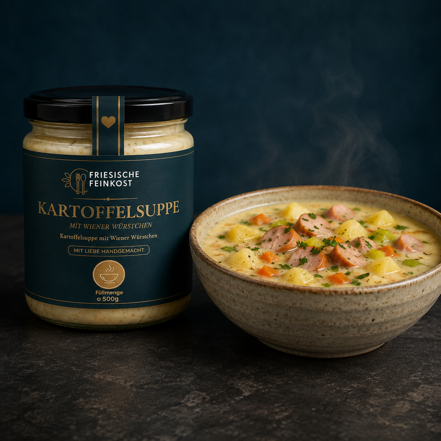 Kartoffelsuppe mit Wiener Würstchen – 500 g im Glas von Friesische Feinkost