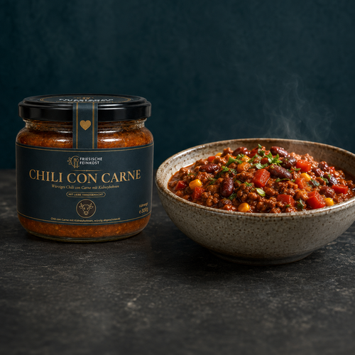 Chili con Carne – 300 g – Glas mit serviertem Gericht