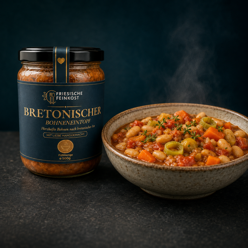 Bretonischer Bohneneintopf – 500 g – Glas mit serviertem Gericht