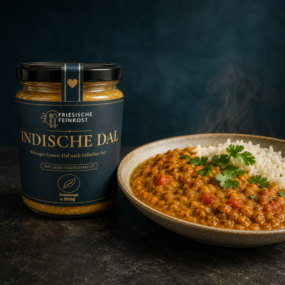 Indisches Dal – 500 g – Glas mit serviertem Gericht