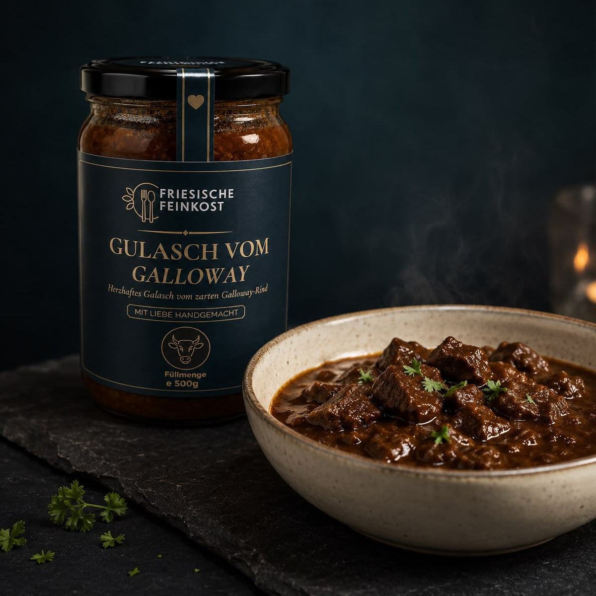 Gulasch vom Galloway im 500-g-Glas von Friesische Feinkost